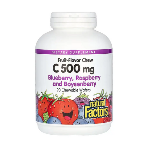 Natural Factors Vitamin C 500 mg Blueberry, Raspberry and Boysenberry Вітамін C 90 Chewable Wafers