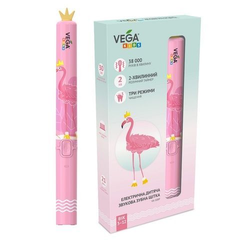 Vega VK-500P Електрична дитяча звукова зубна щітка, 1 шт (фламінго)