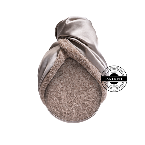 MON MOU SOFT SILK TURBAN TAUPE Шовковий рушник-тюрбан з махрою сіро-бежевий