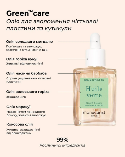 Manucurist Huile Verte Олія для зволоження нігтьової пластини та кутикули 15 ml