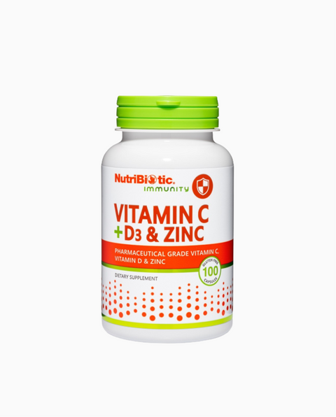 NutriBiotic Immunity Vitamin C + D3 & Zinc Вітамін C Вітамін Д3 та цинк для імунітету 100 Capsules