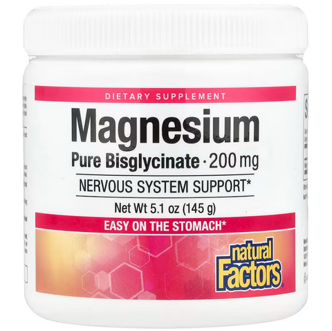 Natural Factors Magnesium Bisglycinate 200 mg Pure Бісгліцинат магнію, чистий 120 g