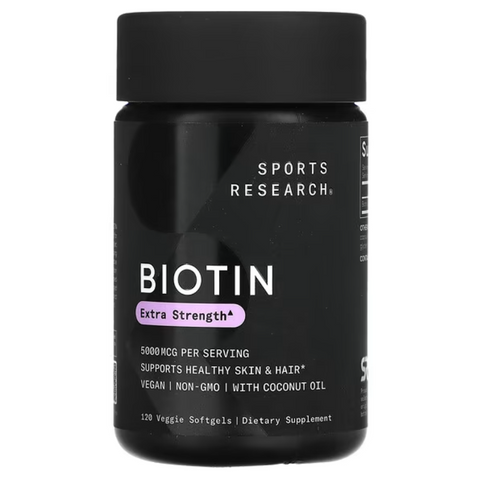 Sports Research Biotin with Coconut Oil 5000 mcg Біотин з кокосовим маслом 120 Veggie Softgels