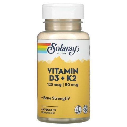 Solaray Vitamin D3 + K2 Soy-Free 125 mcg (5000 IU) Вітамін Д3 і К2 без сої 60 VegCaps