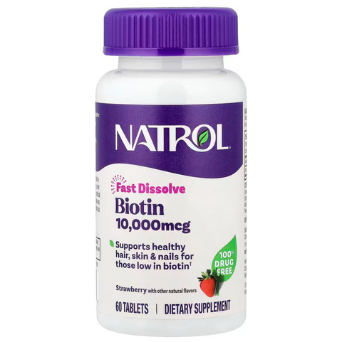 Natrol Biotin Maximum Strength Strawberry 10 000 mcg 60 Tablets