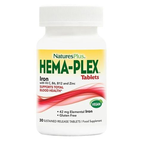 Nature's Plus Hema-Plex Iron Залізо та поживні речовини 30 Slow-Release Tablets