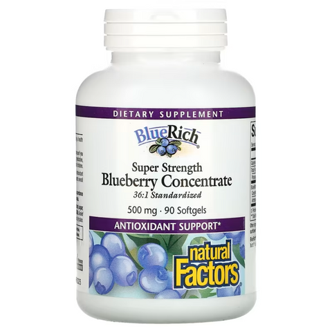 Natural Factors BlueRich Super Strength Blueberry Concentrate 500 mg 90 Softgels
