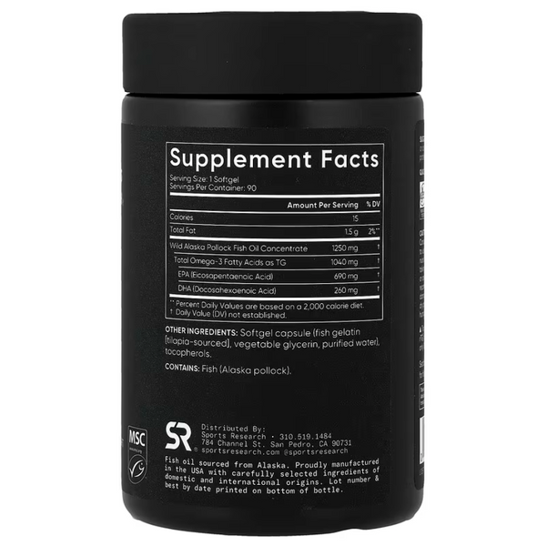 Sports Research Triple Strength Omega 3 Fish Oil 1250 mg Омега-3 потрійна сила 90 Softgels