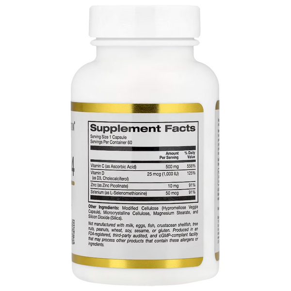 California Gold Nutrition Defender 4 Вітаміни C й D, Цинк і Селен 60 veg caps
