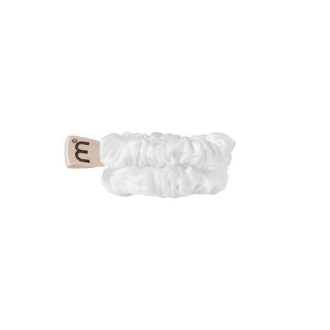 MON MOU SILK MINI SLIM SCRUNCHIE SET WHITE Набір білих тонких резинок з натурального шовку 2 шт