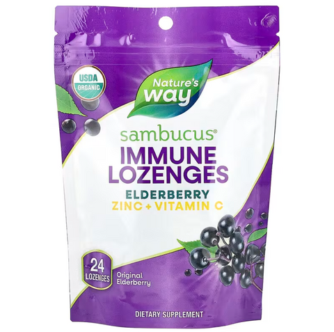 Nature's Way Sambucus Organic Zinc Lozenges Льодяники зі смаком бузини, з цинком і вітаміном C 24 шт