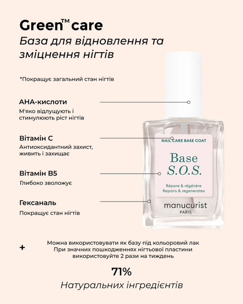 Manucurist Base SOS База для відновлення та зміцнення нігтів 15 ml