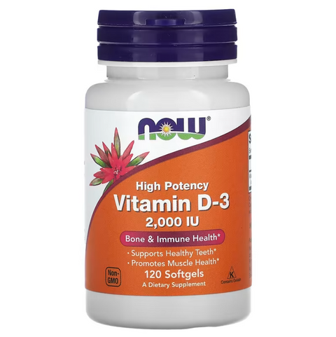 Now Foods High Potency Vitamin D-3 2000 IU Вітамін Д3 2000 МО 120 Softgels